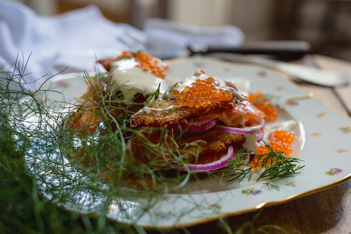 Salmon and hash brown sandwich